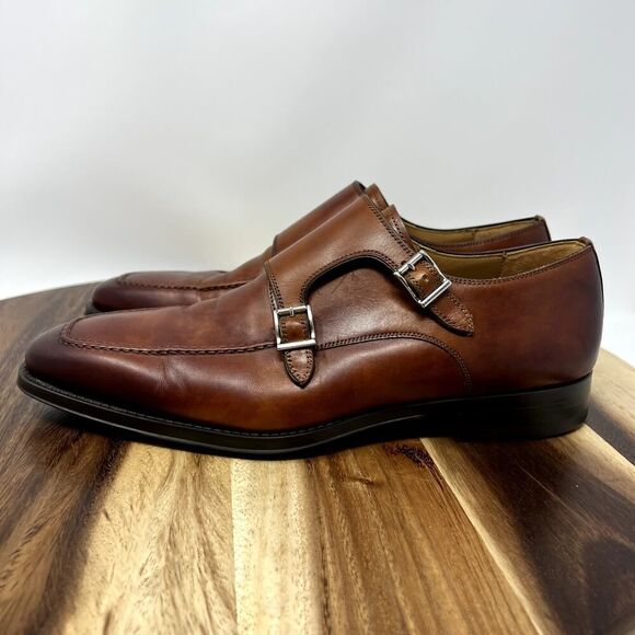 MAGNANNI PALMER Loafers Mens 9.5 M Brown Double Monk Strap Leather Made In Spain - Picture 2 of 12